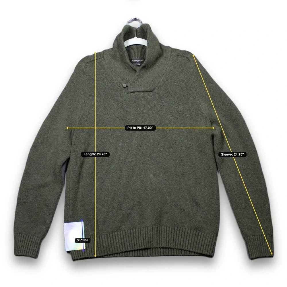 Banana Republic Mens Olive Green Shawl Collar Button Pullover Sweater Large